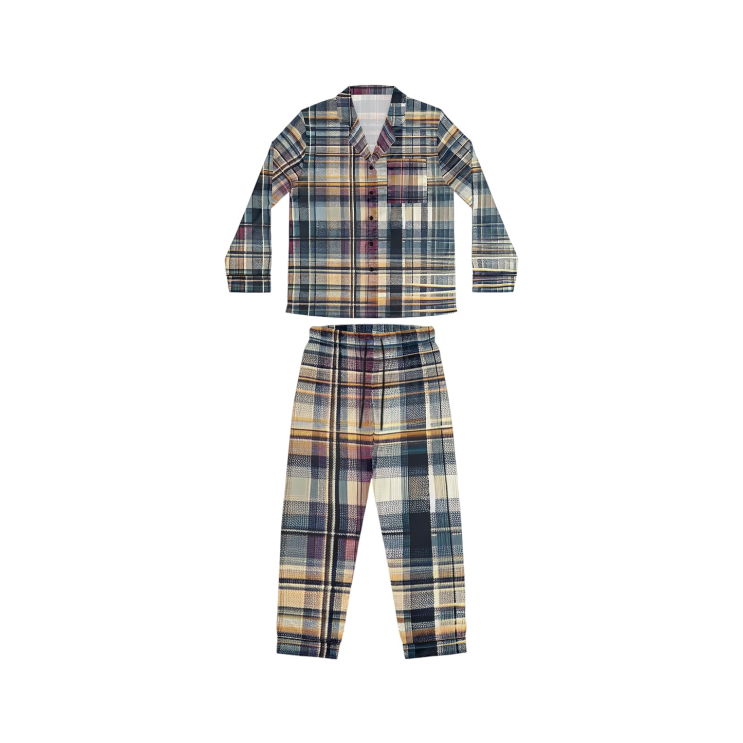 Cool-Tone Plaid Women's Satin Pajamas (AOP)