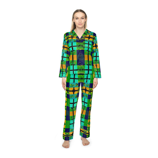 Escaped Plaid Women's Satin Pajamas (AOP)