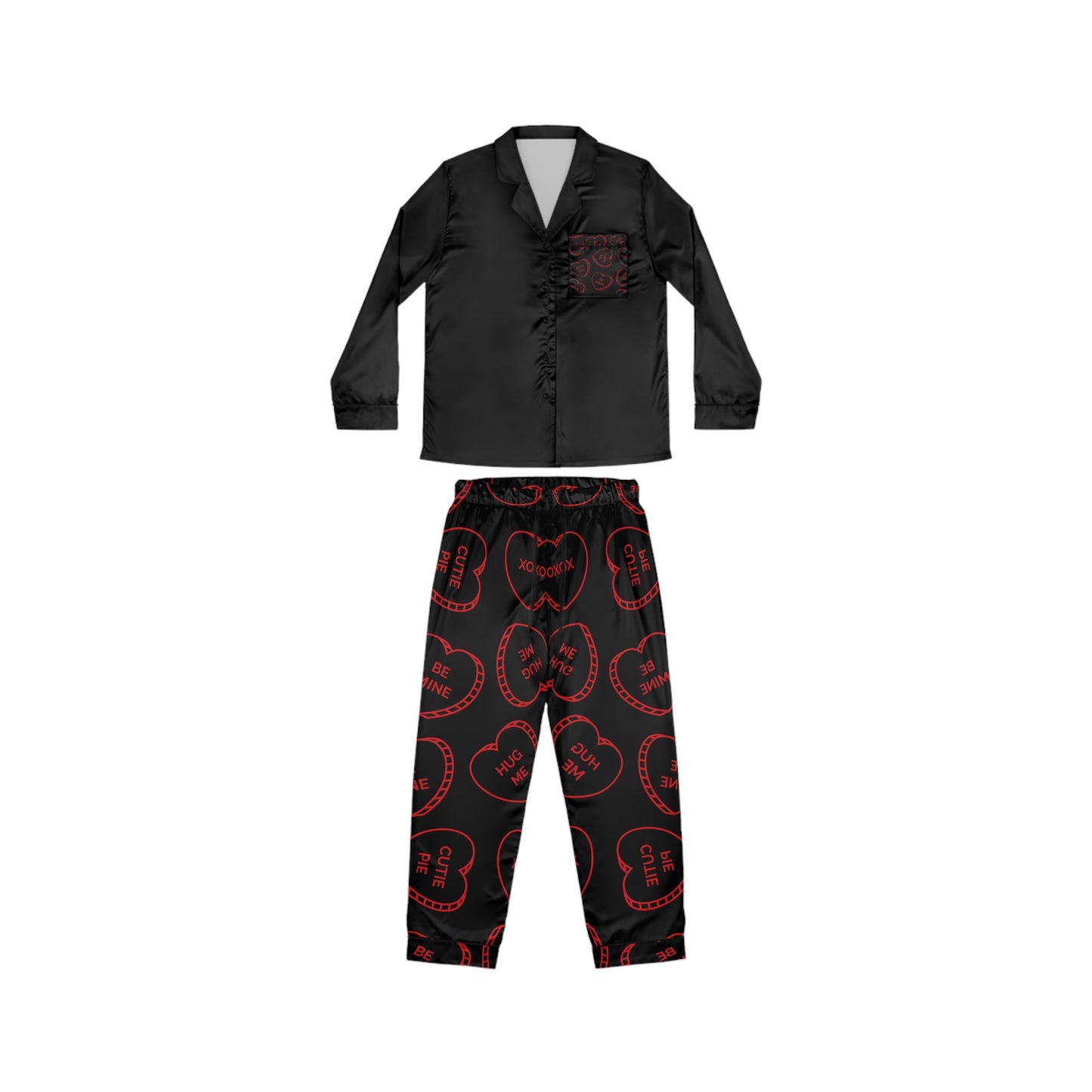 Love you - Black Women's Satin Pajamas (AOP)