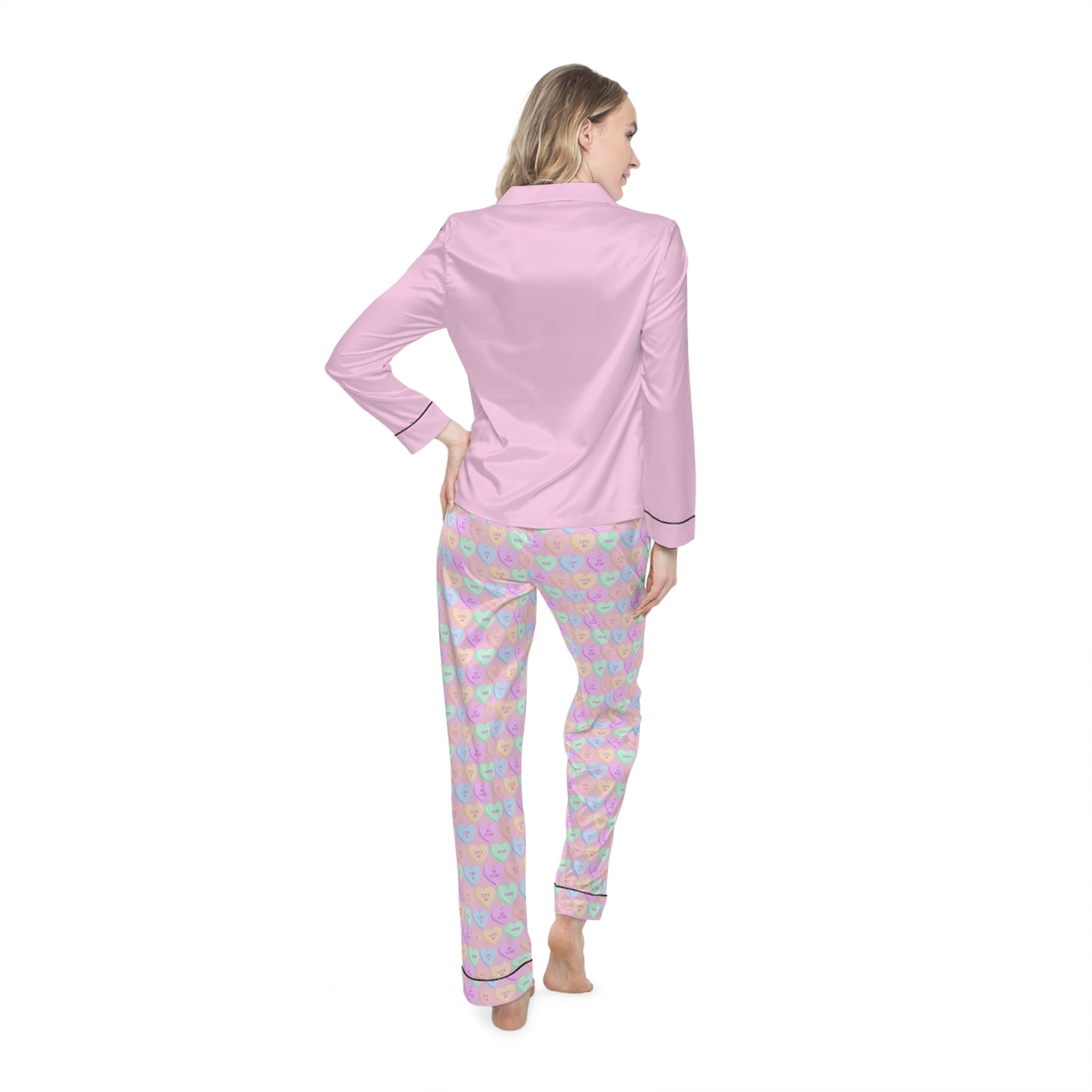 Affirming Hearts - Blush Women's Satin Pajamas (AOP)