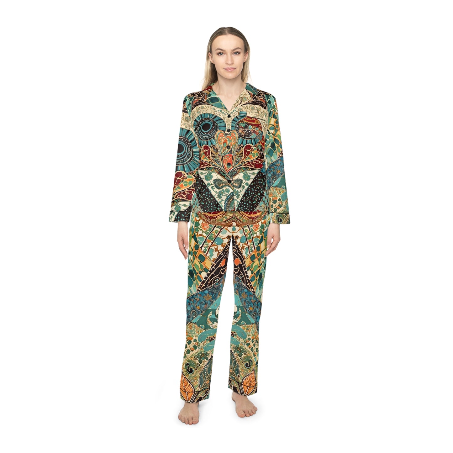 Patchwork Women's Satin Pajamas (AOP)