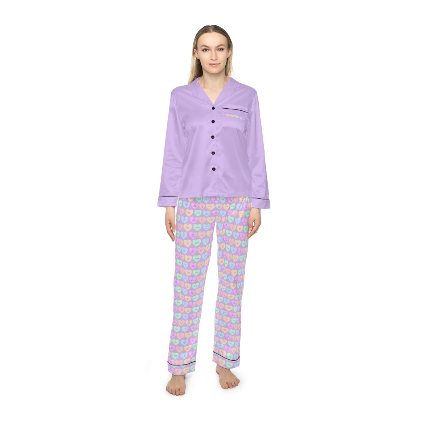 Affirming Hearts - Lavender Women's Satin Pajamas (AOP)